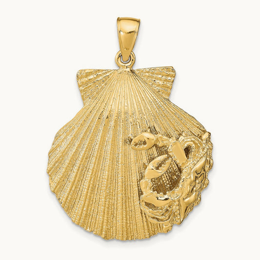 Scallop Shell with Crab Pendant, 14K
