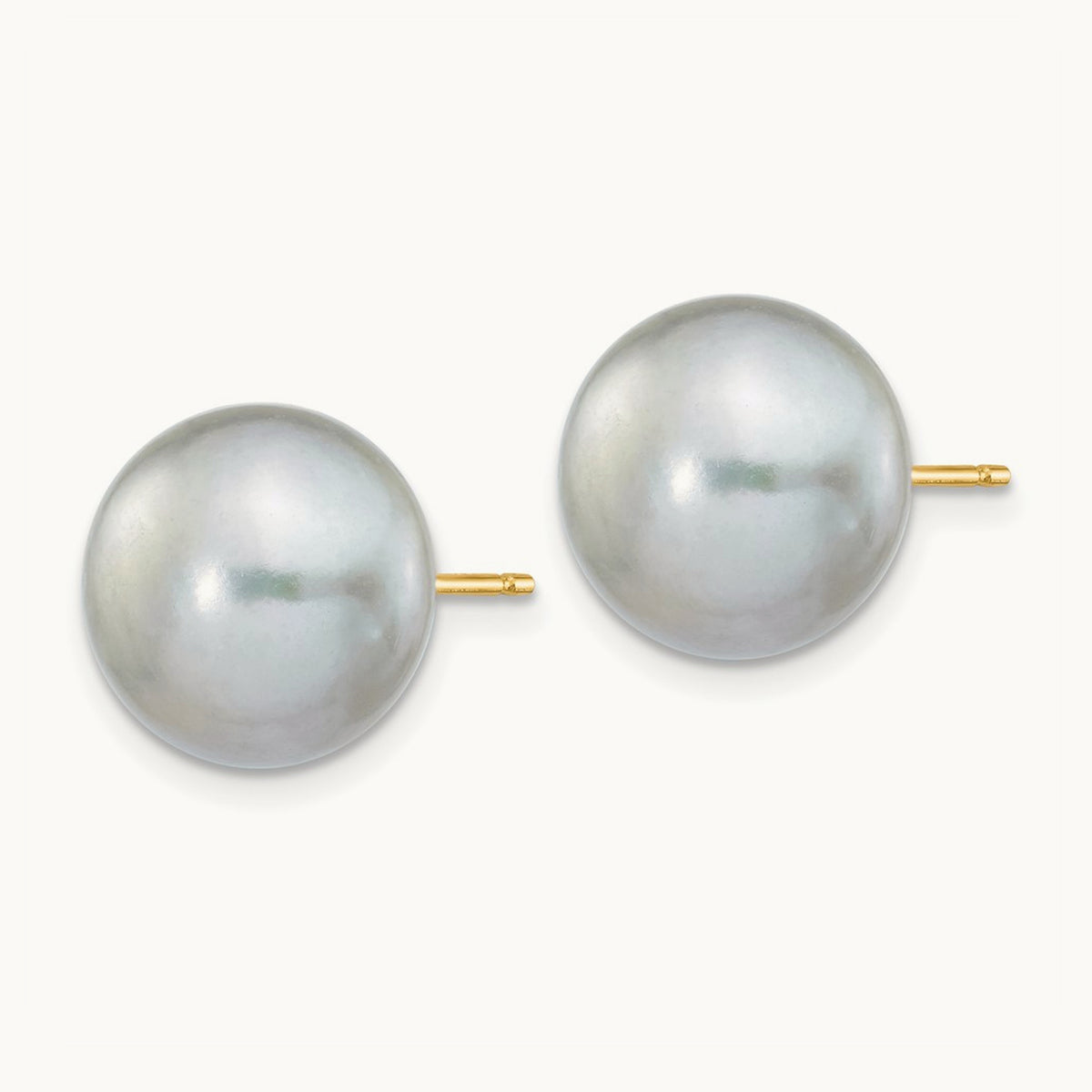 10- Grey Button FW Cultured Pearl Stud Post Earrings, 11mm, 14K