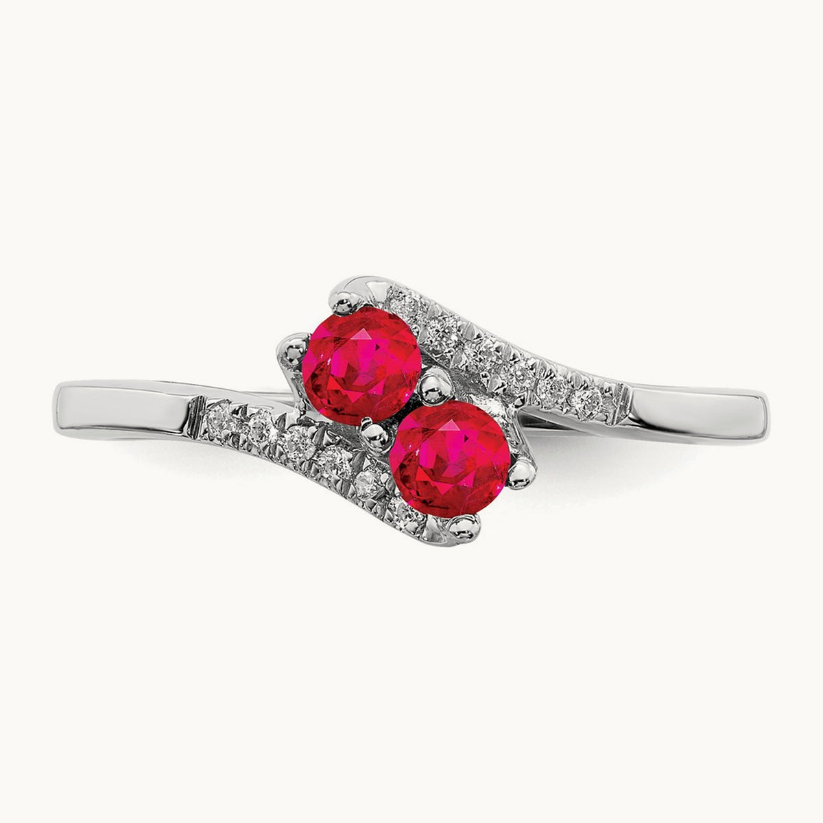 Ruby and Diamond 2-stone Bypass Ring, 14K White Gold