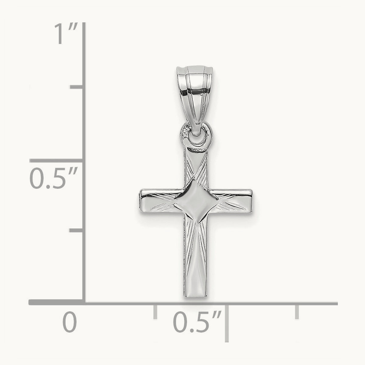 Diamond Shape Center Mini Cross Charm — 14K White Gold