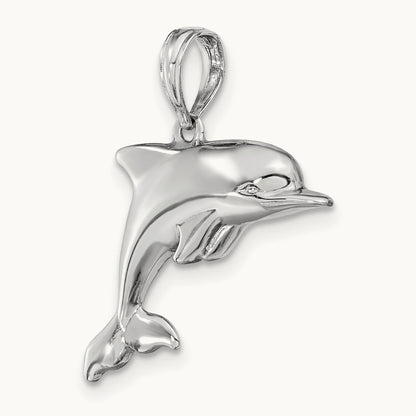 3-D Puffed Dolphin Charm, 14K White Gold