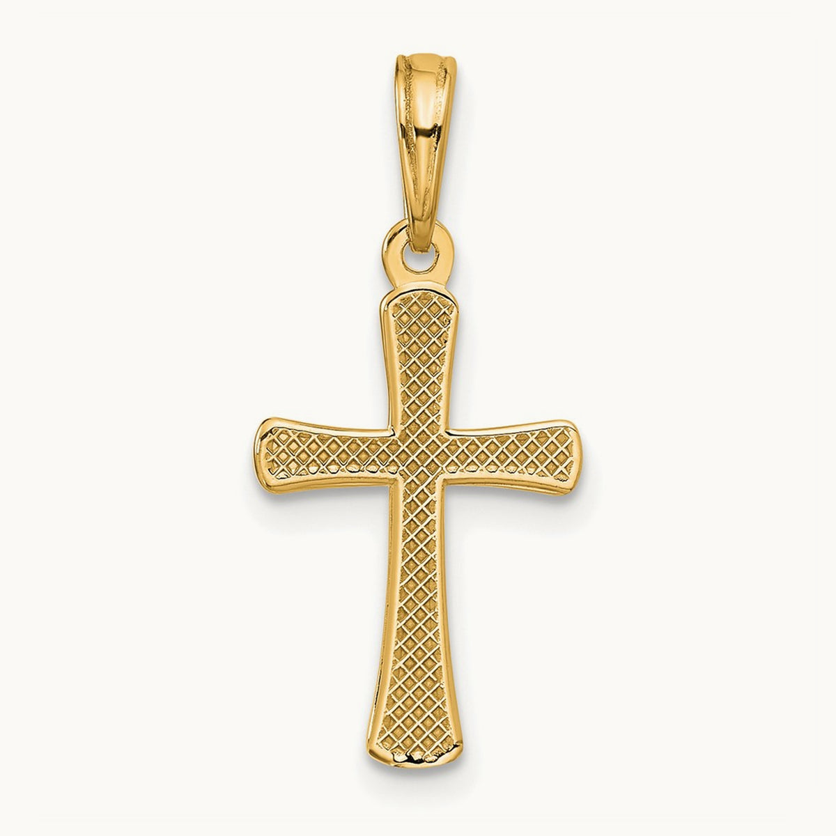 Polished Beveled Cross w/ Round Tips Charm — 14K Yellow Gold, 22mm