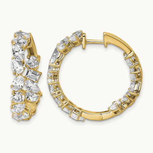 Hinged in/Out Hoop Earrings, 4.50 ct tw Lab-Grown Diamond — 14K Yellow Gold