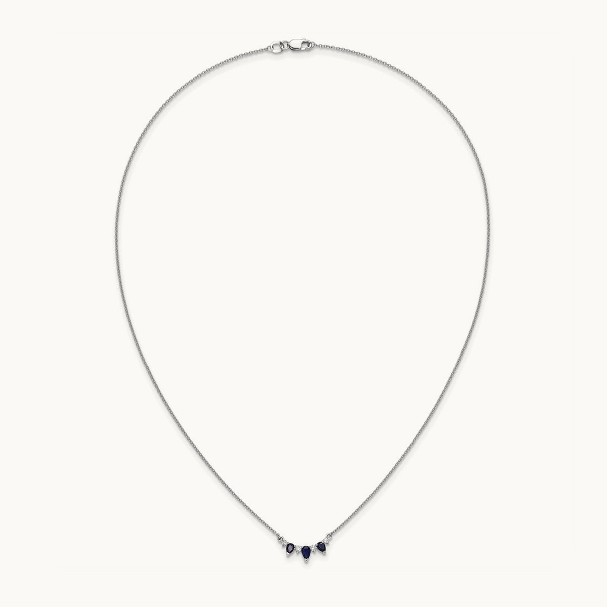 Pear Sapphire and Diamond 18 inch Necklace — 14K White Gold