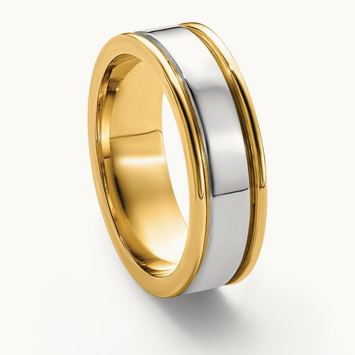 Y/W Step Up Beveled Wedding Band, 6mm, 14K Two-tone