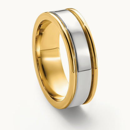 Y/W Step Up Beveled Wedding Band, 6mm, 14K Two-tone