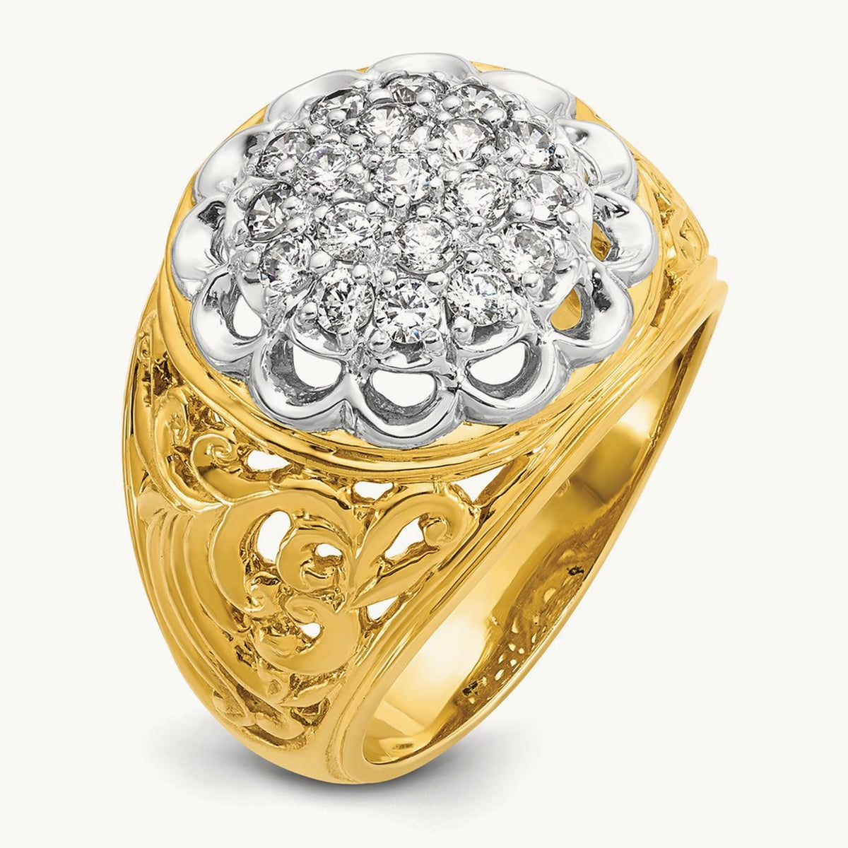 IBGoodman Men's Polished Filigree Round Dia Cluster Ring, 14K Two-tone