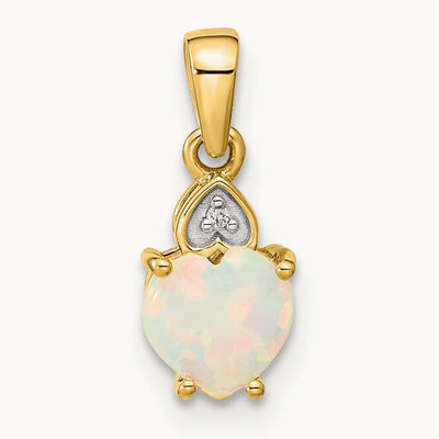 Diamond and Genuine Opal Polished Heart Pendant, 14K