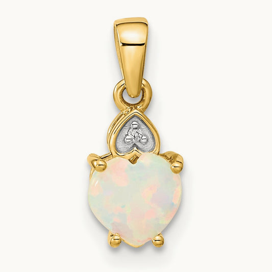 Diamond and Genuine Opal Polished Heart Pendant, 14K