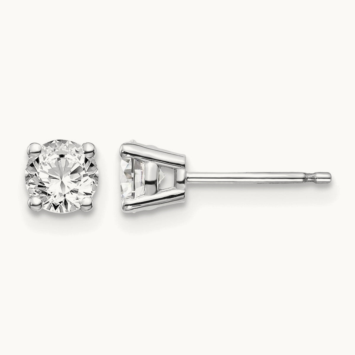 Round Diamond Stud Earrings — 14K White Gold, 0.70 ct tw, I1 J-K · push back