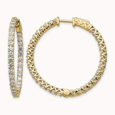 Diamond Round Hoop w/Safety Clasp Earrings, 14K