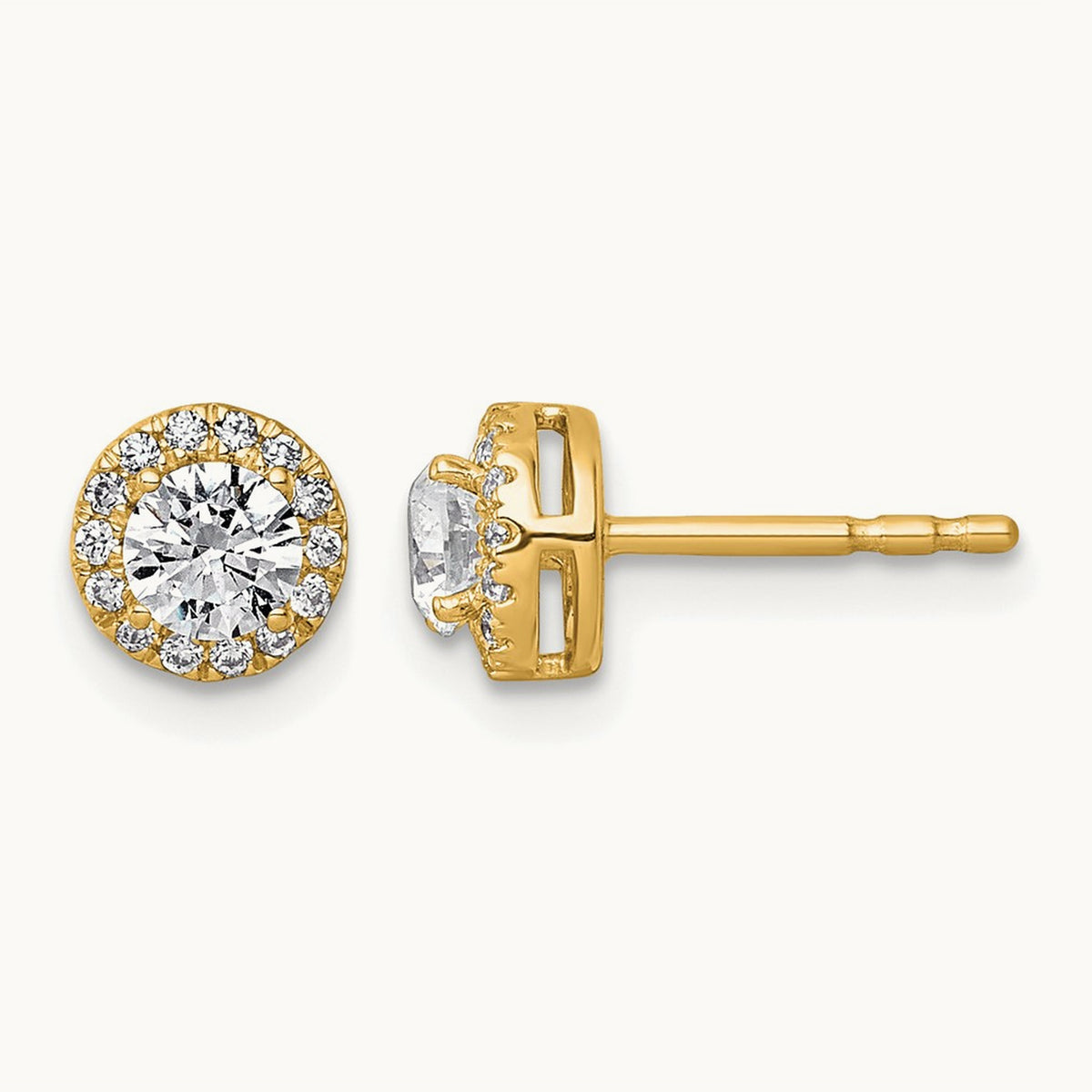 Round Halo Post Earrings, 0.50-7.50 ct tw Lab-Grown Diamond — 5/8 ct, 14K Yellow Gold