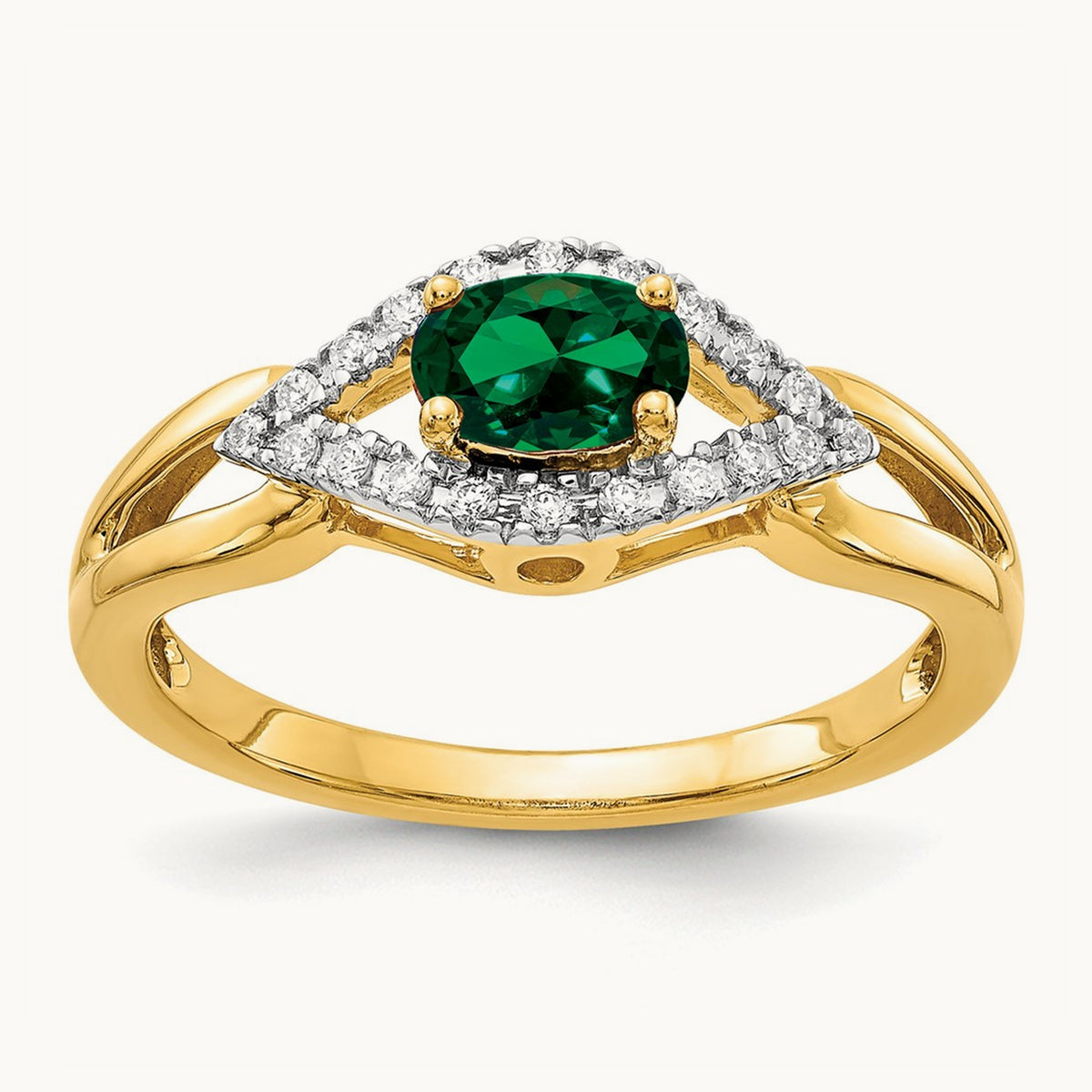 Created Emerald Ring — 14K Yellow Gold, 7