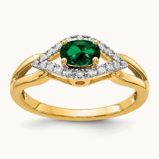 Created Emerald Ring — 14K Yellow Gold, 7