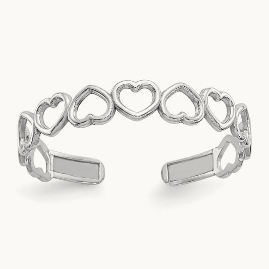 Polished Cut Out Hearts Toe Ring, 14K White Gold