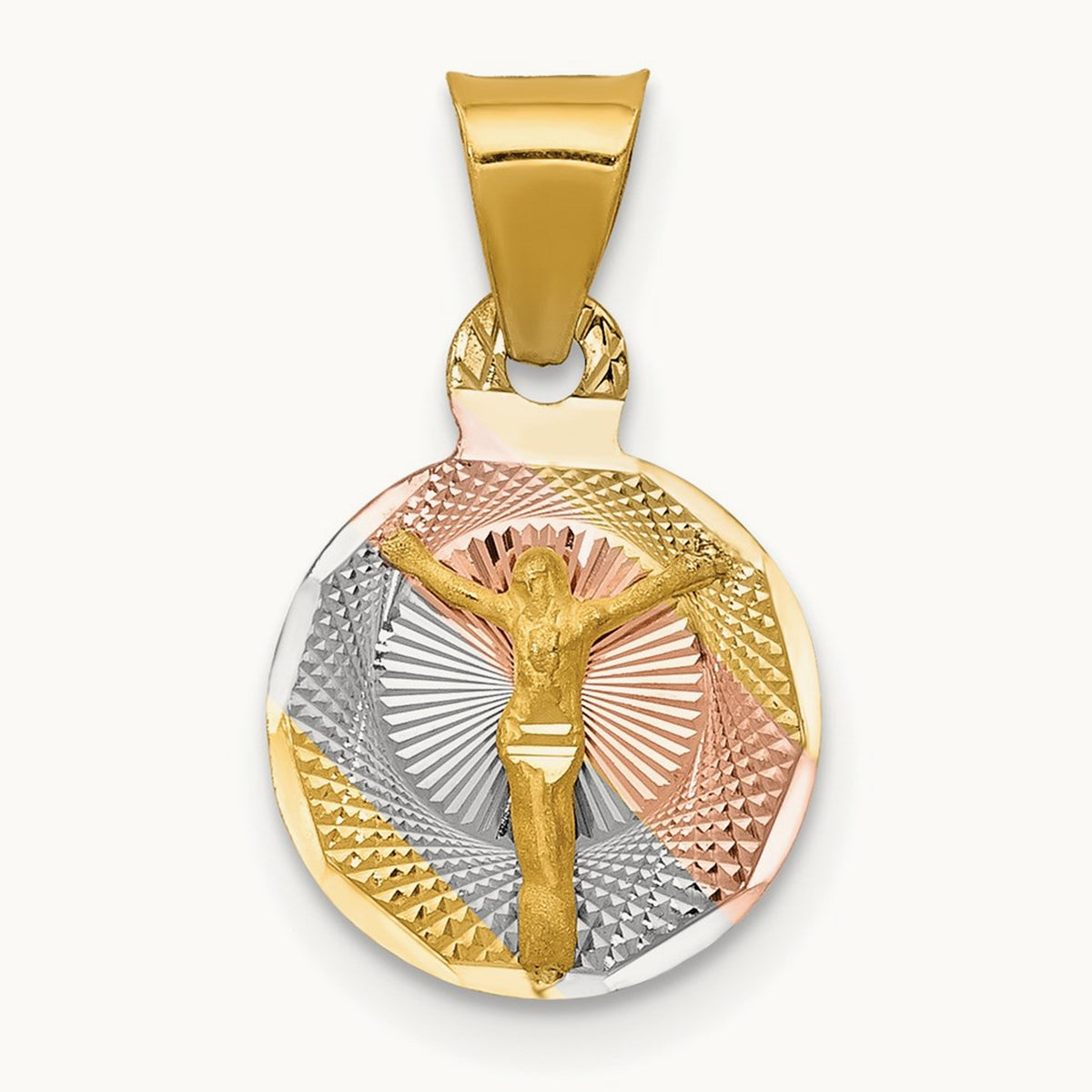 Diamond-cut Corpus Circle Pendant with rose and white rhodium — 17mm