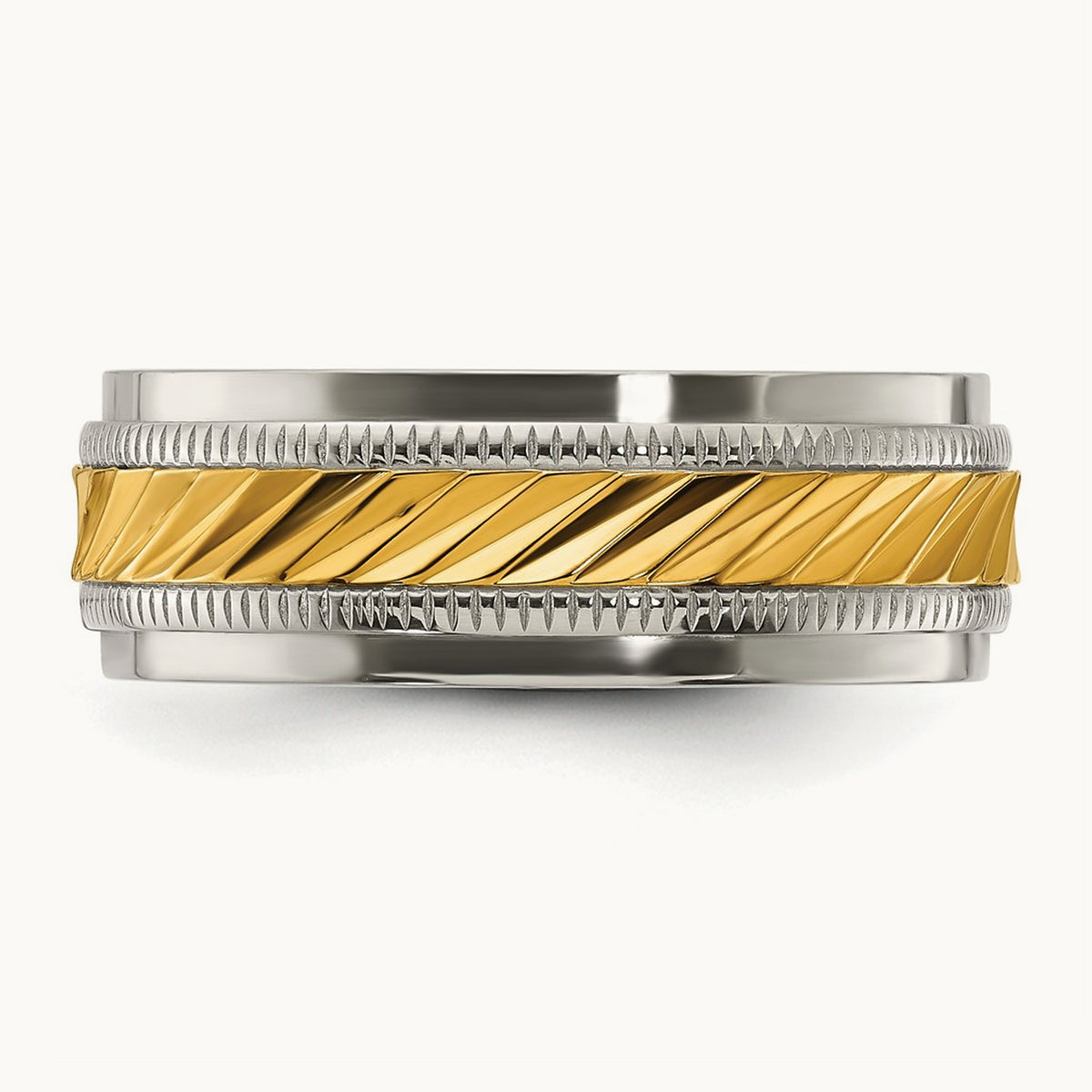 Polished w/Yellow IP-plated Center Band, 8.00mm, Titanium