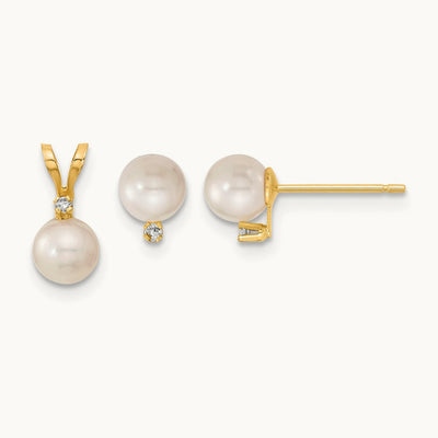 5- Saltwater Akoya Cultured Pearl & Dia. Earring & Pendant Set, 6mm, 14K
