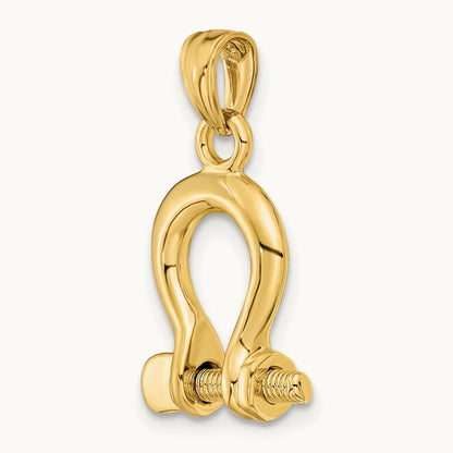 3-D Medium Shackle Link Screw Charm, 14K