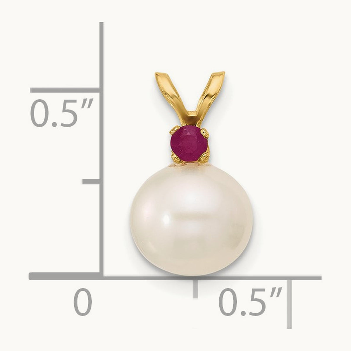 Ruby 8- White Round FWC Pearl Pendant, 8.5mm, 14K