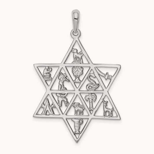 12 Tribes Star of David Pendant, 14K White Gold