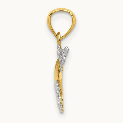 Polished Heart w/ Wings Pendant, 14K with White Rhodium