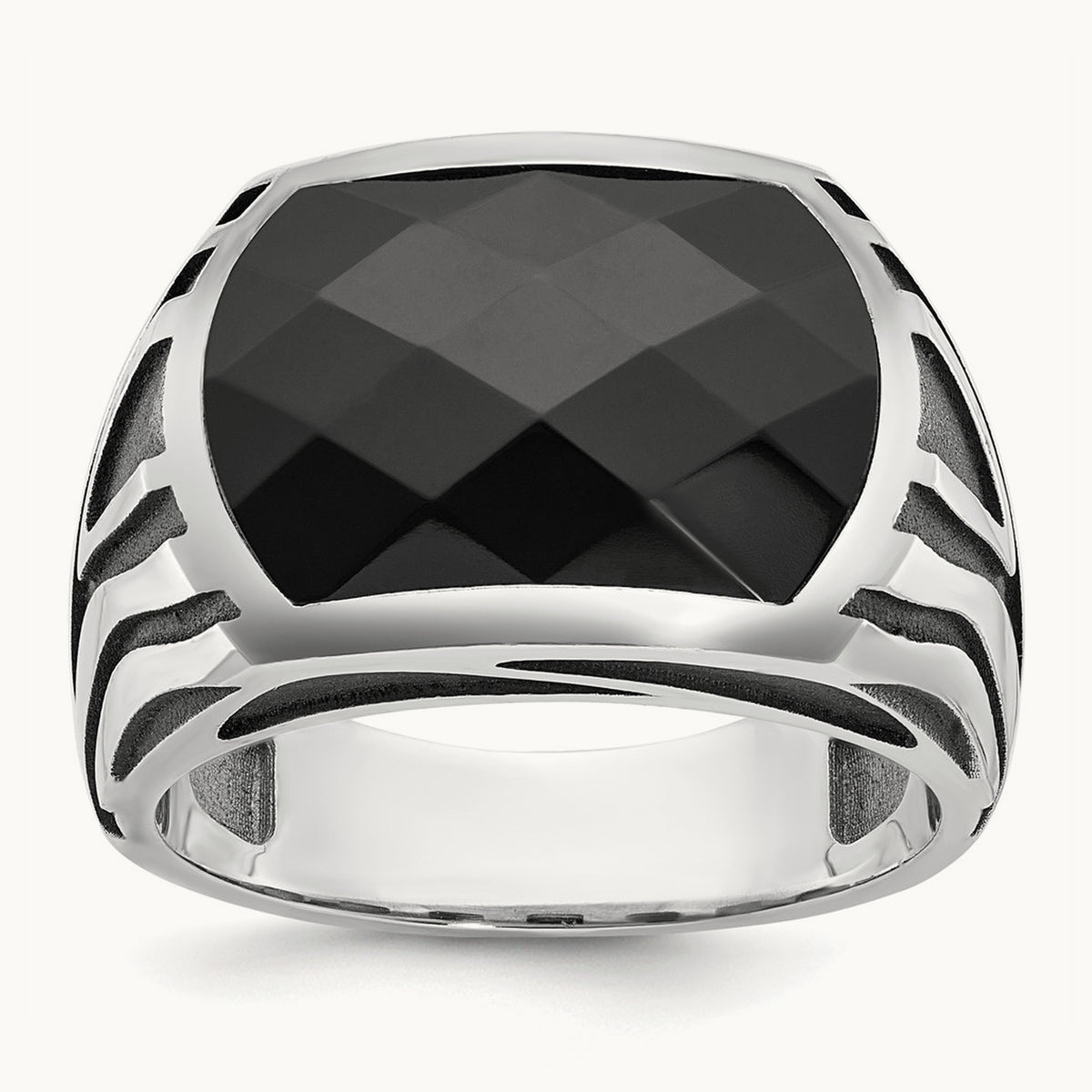 IBGoodman Men's Black Rhodium Onyx Complete Ring, 14K White Gold