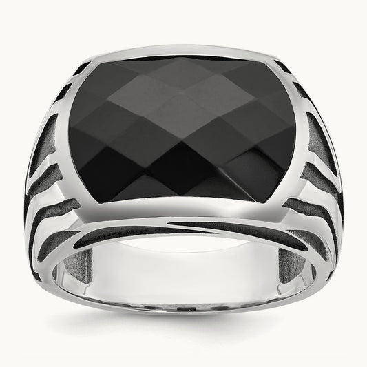 IBGoodman Men's Black Rhodium Onyx Complete Ring, 14K White Gold