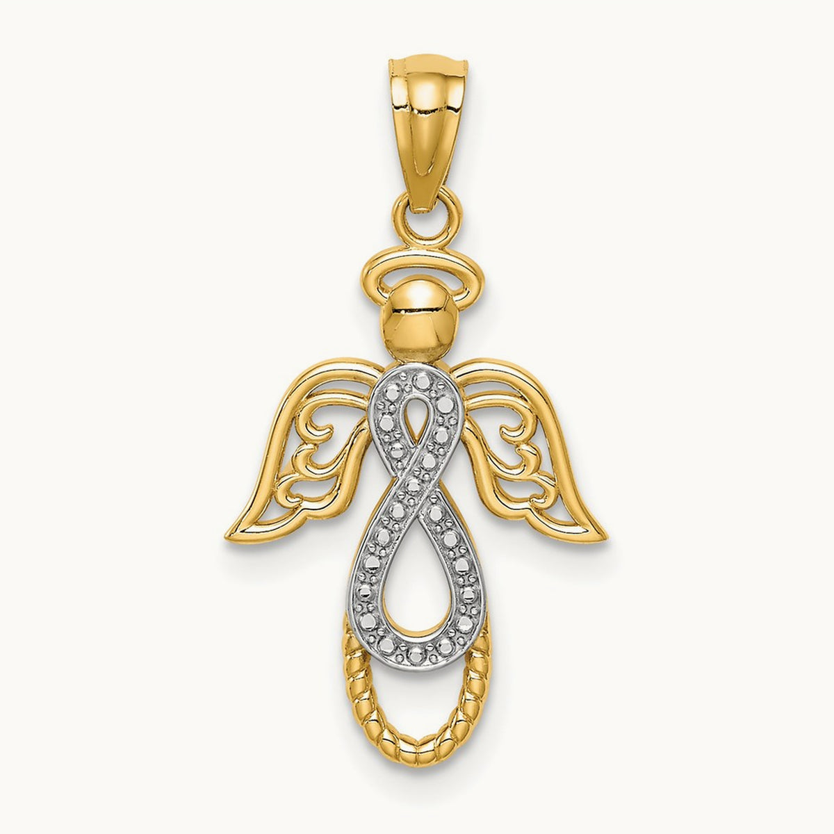W/Rhodium Infinity Angel Pendant, 14K