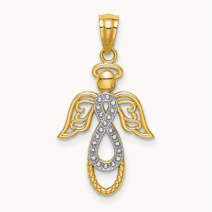W/Rhodium Infinity Angel Pendant, 14K