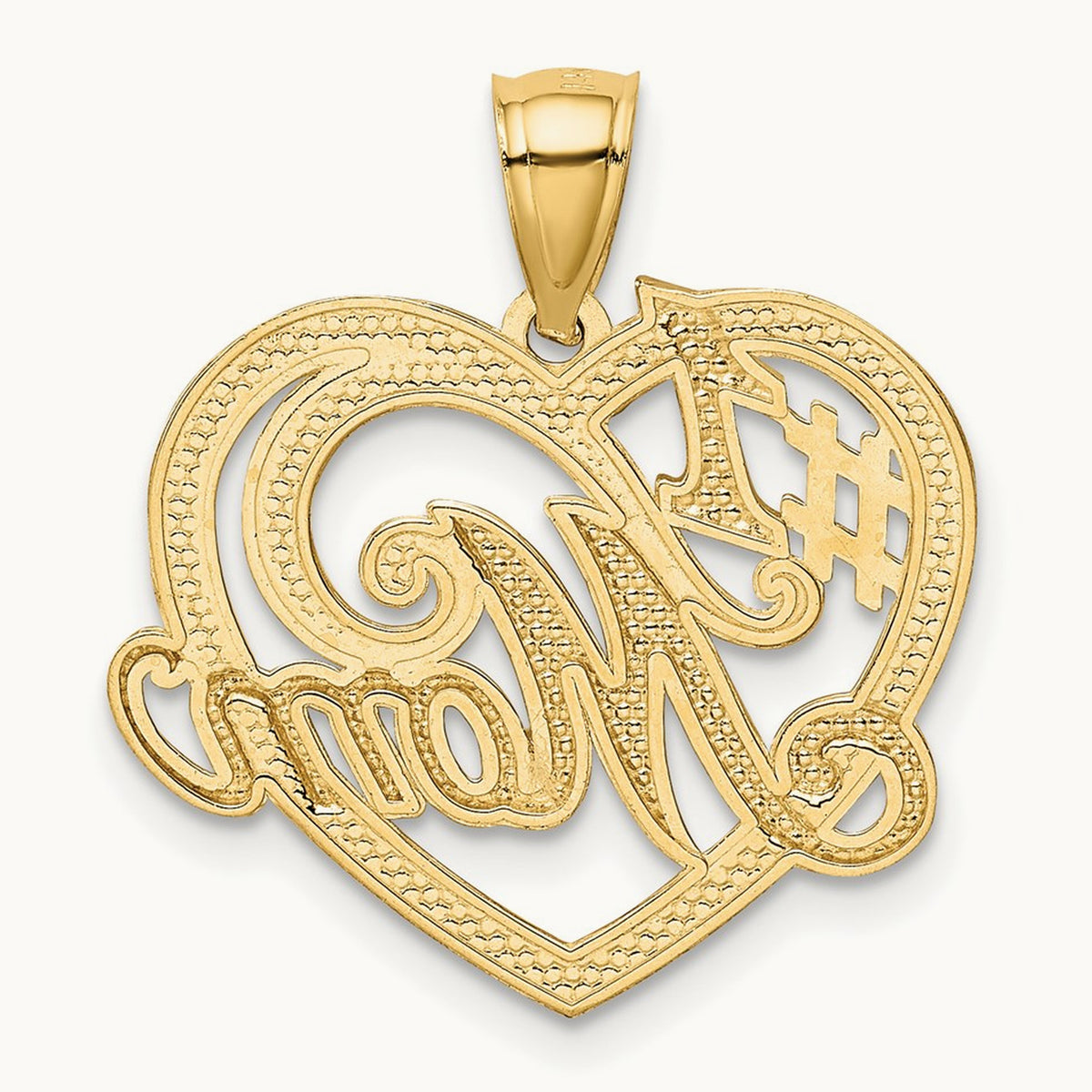 #1 MOM Heart Pendant, 14K with Rhodium