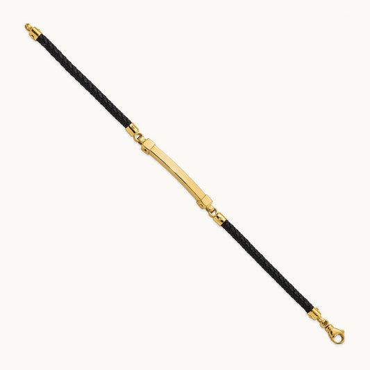 Polished Bar Leather Bracelet, 14K