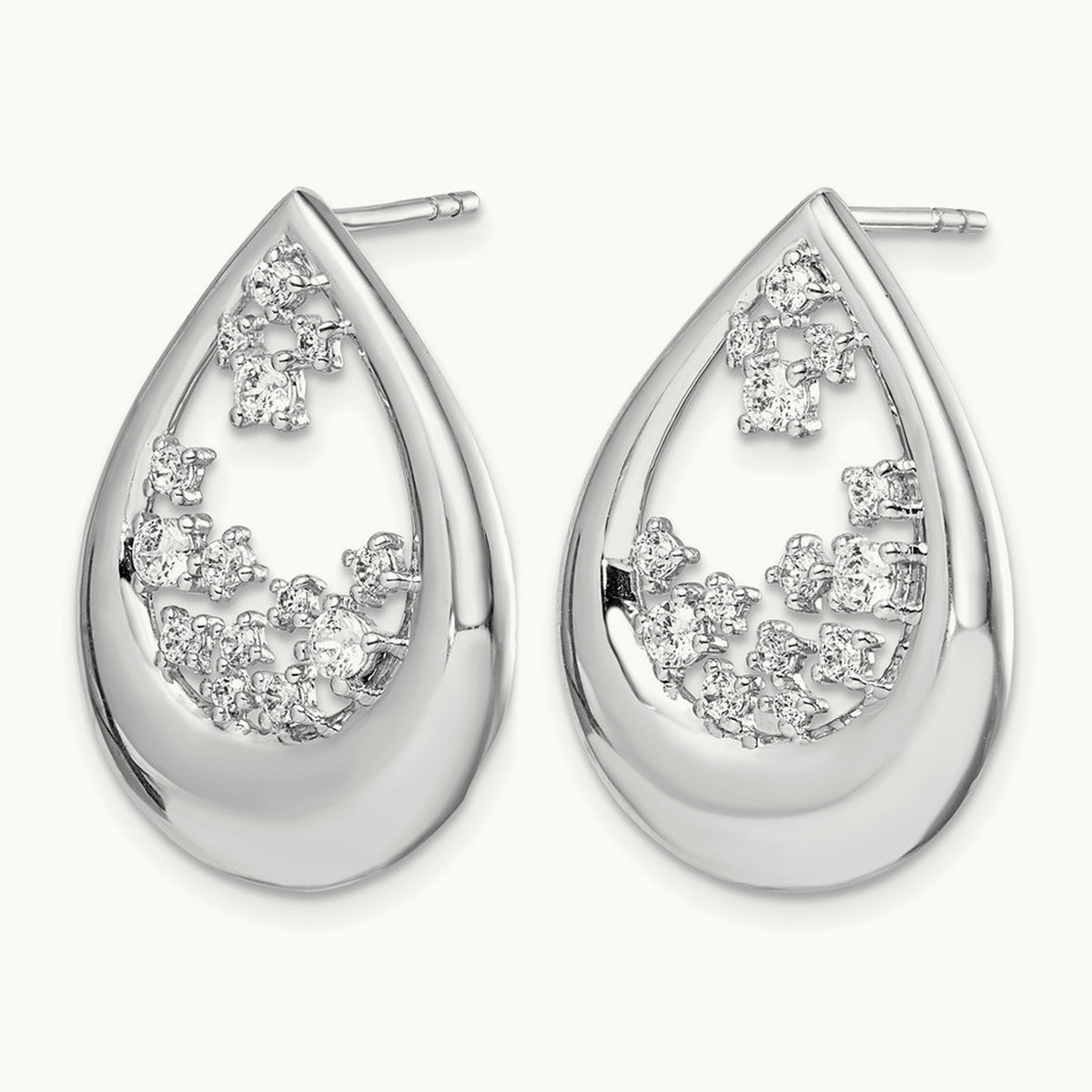 Diamond Post Earrings, 14K White Gold