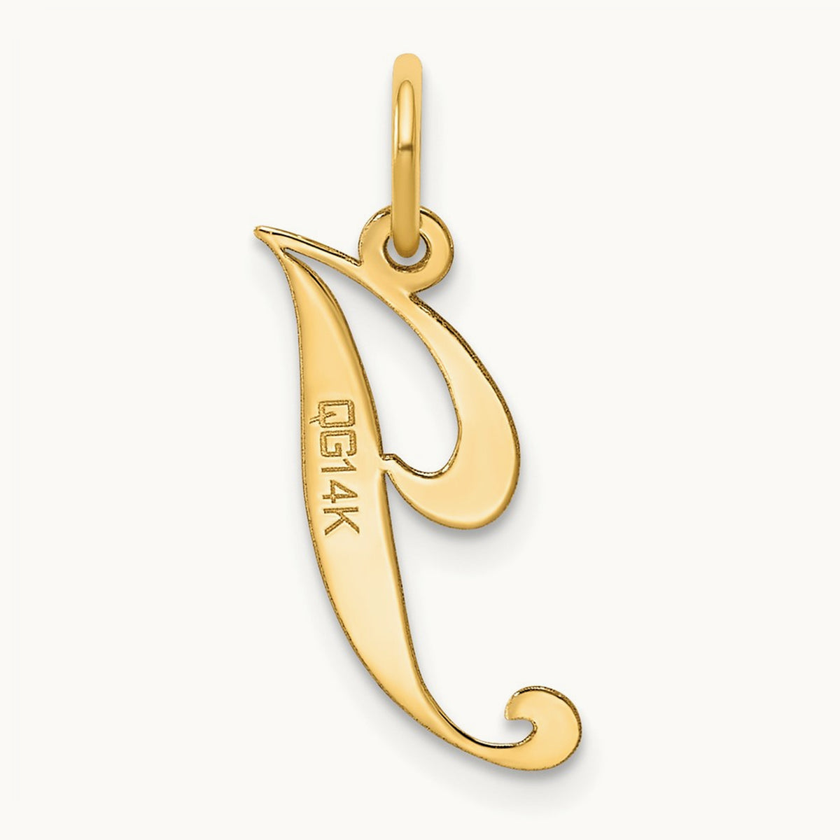 Medium Fancy Script Initial Charm — 14K Yellow Gold, J