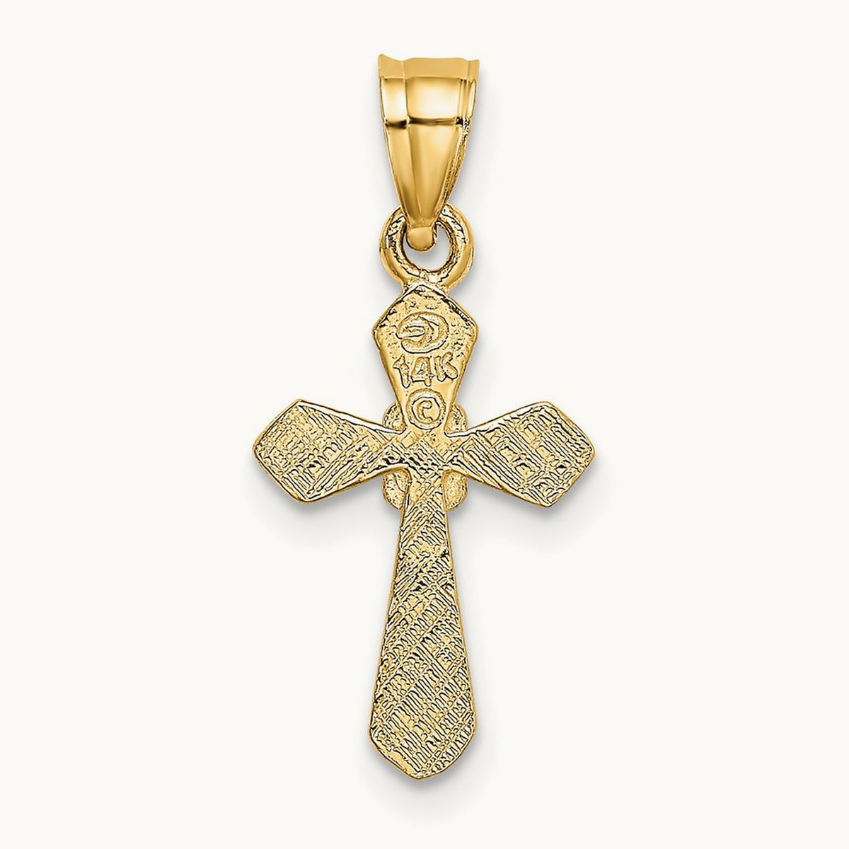 Small Cross with Flower Charm — 14K Yellow Gold