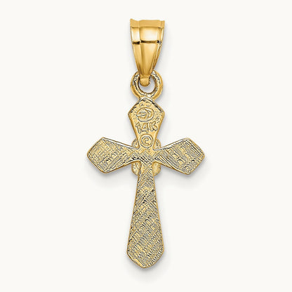 Small Cross with Flower Charm — 14K Yellow Gold