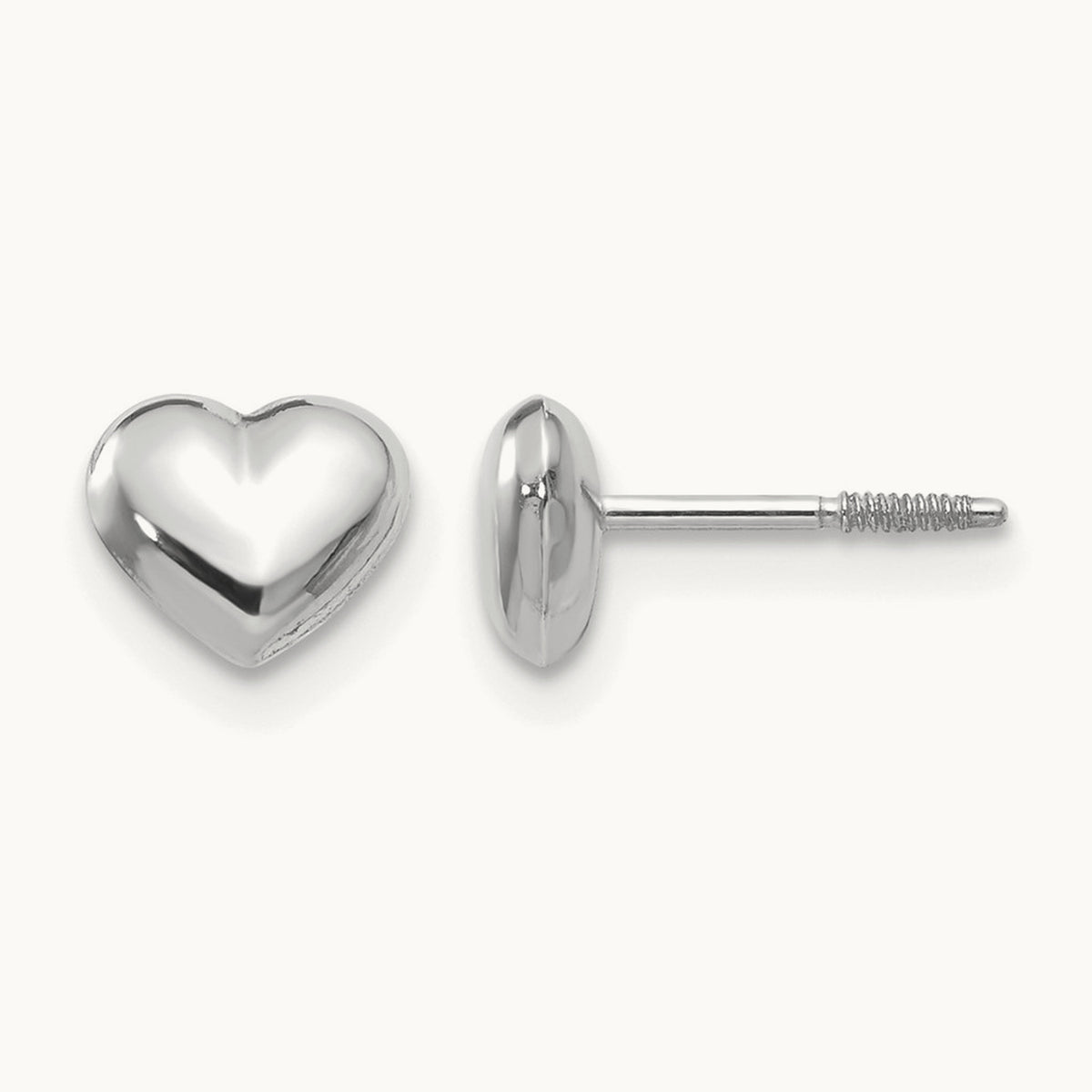 Madi K White Gold Puff Heart Post Earrings, 14K