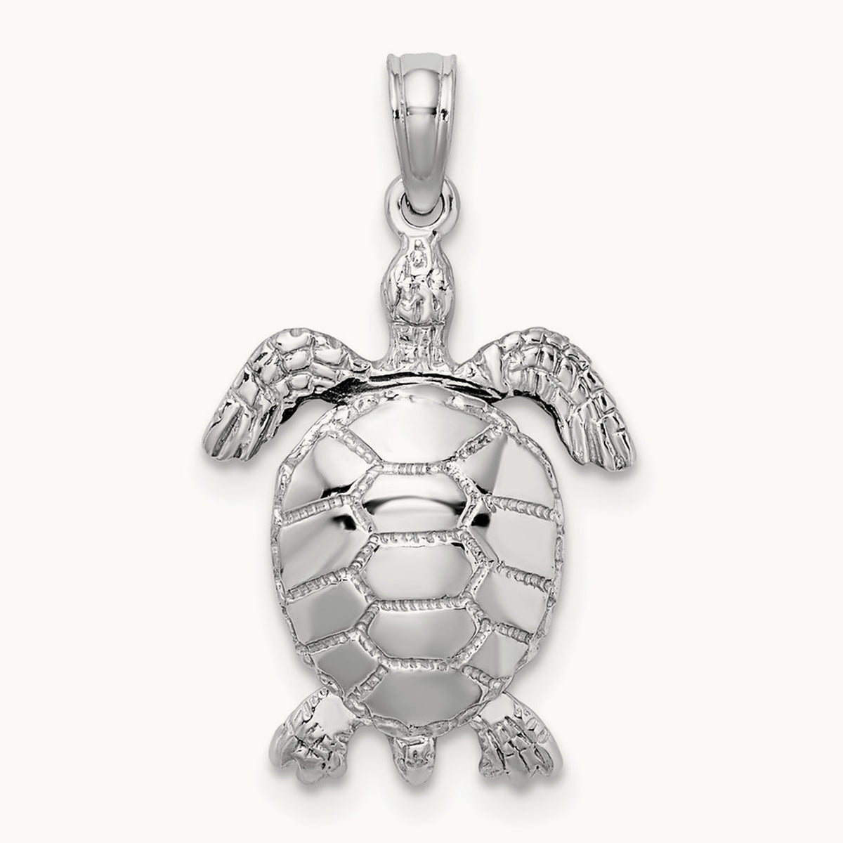3-D Moveable Sea Turtle Charm, 14K White Gold