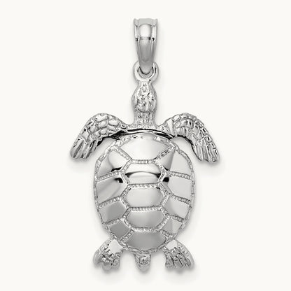 3-D Moveable Sea Turtle Charm, 14K White Gold