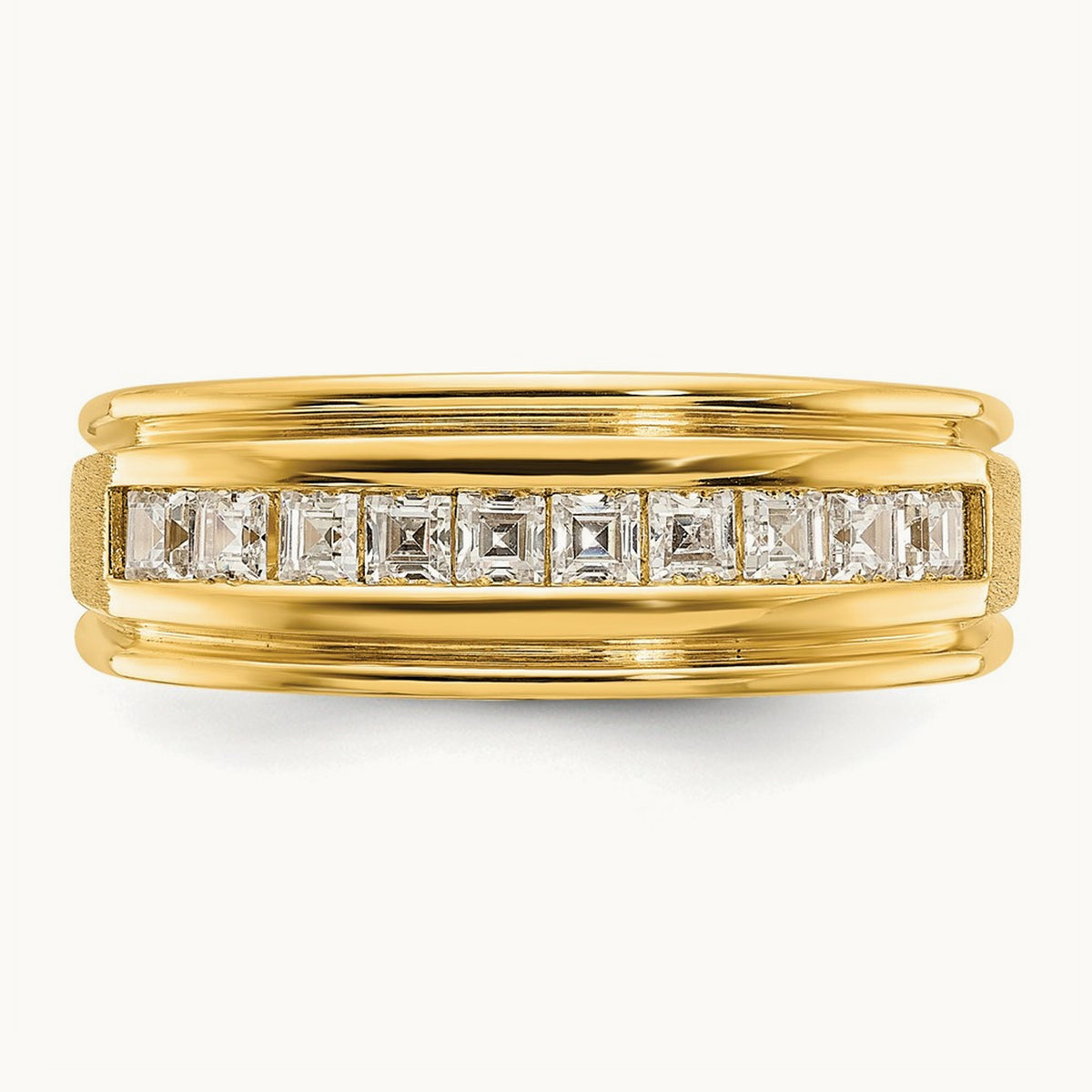 IBGoodman Men's Polished & Satin Square 10-Stone Diamond Ring, 14K