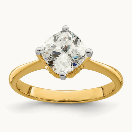 Polish 2ct Cushion Leaf Design Semi-Mount Dia Ring, 14K