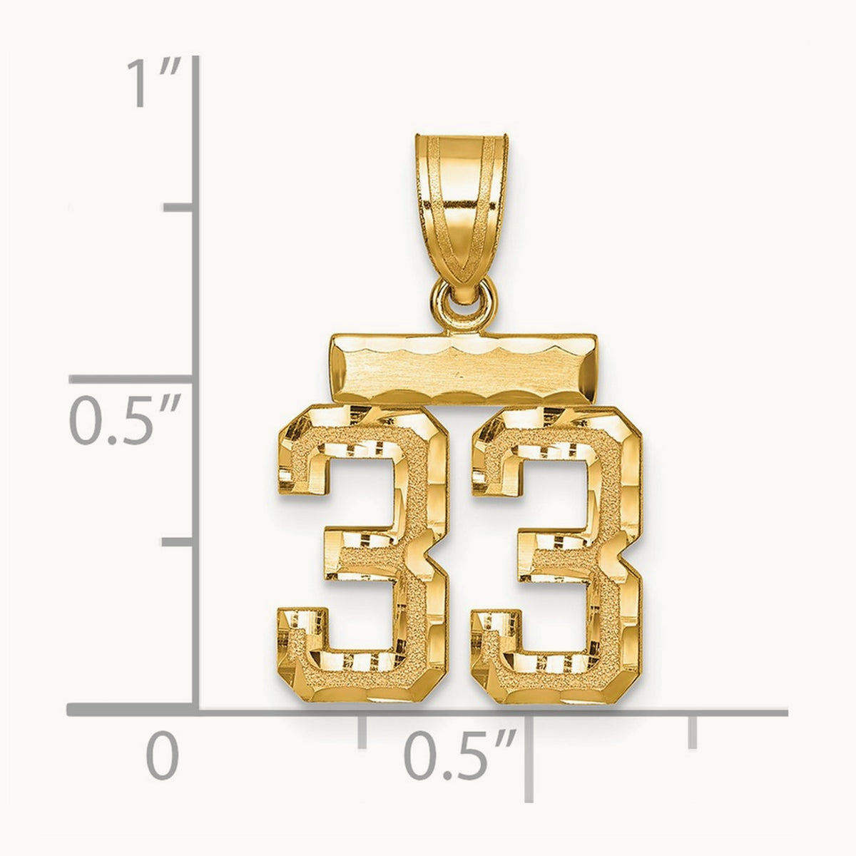 Small Brushed Diamond-cut Number 33 Charm — 14K Yellow Gold