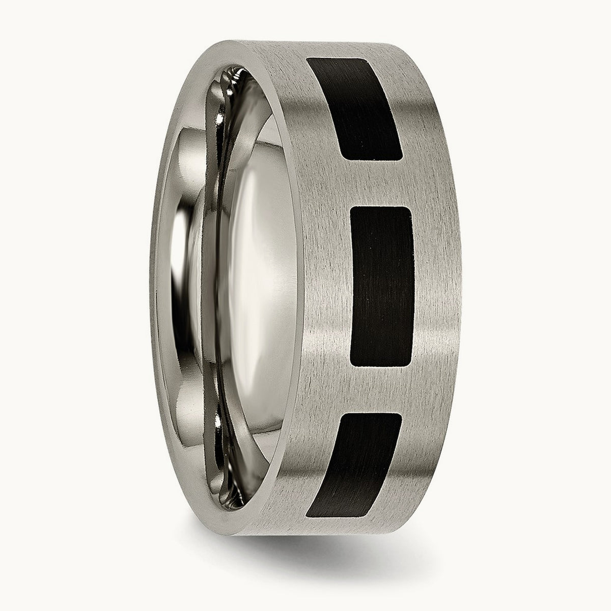 Titanium Brushed with Black Rubber 8mm Flat Band