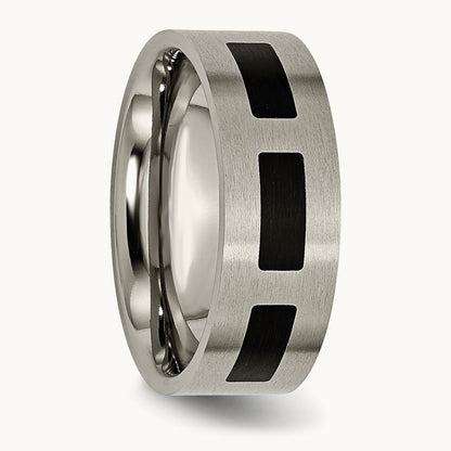 Titanium Brushed with Black Rubber 8mm Flat Band