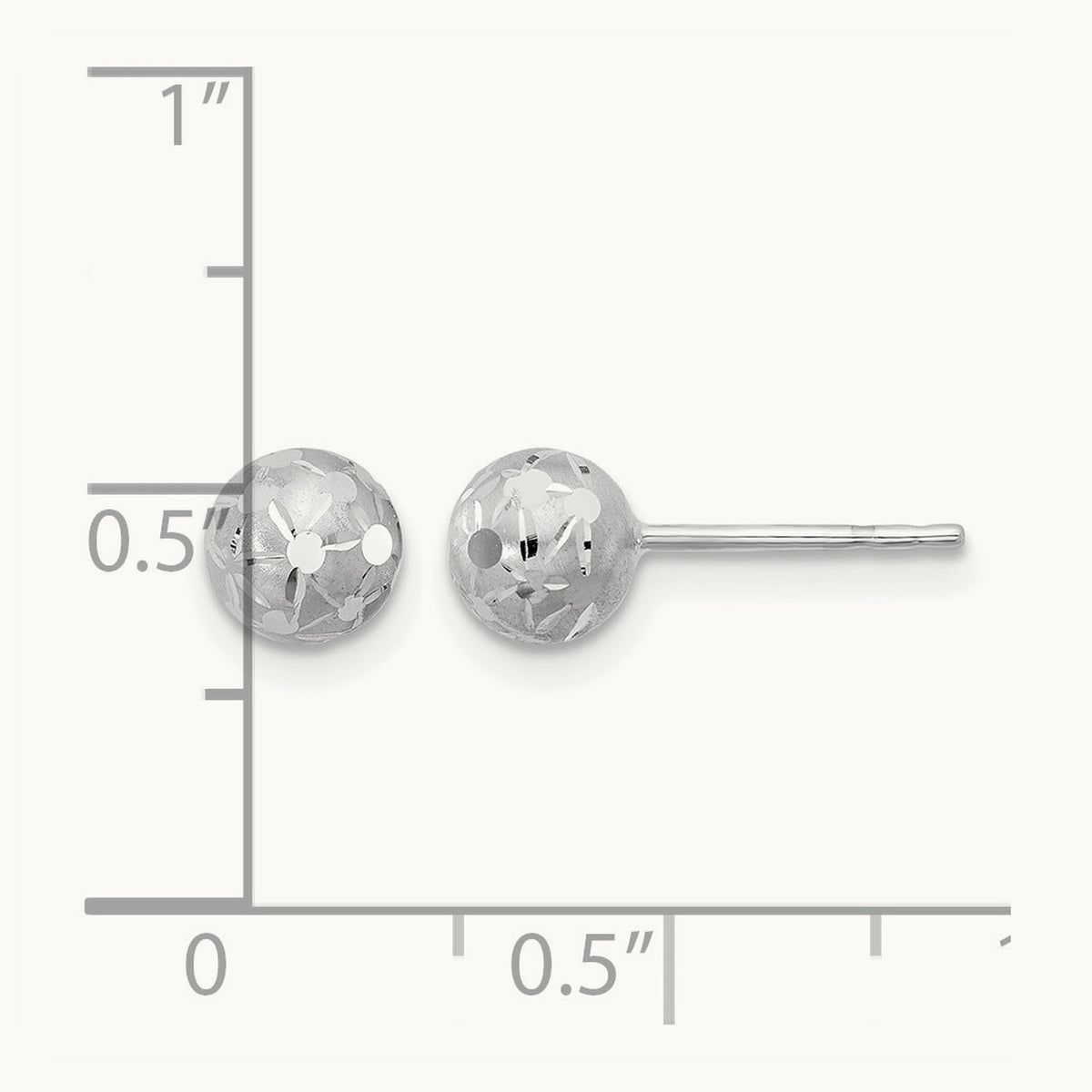 Polished/Satin and Diamond-cut Ball Post Earrings — 14K White Gold