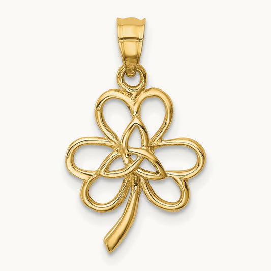 Polished Trinity Clover Pendant, 14K