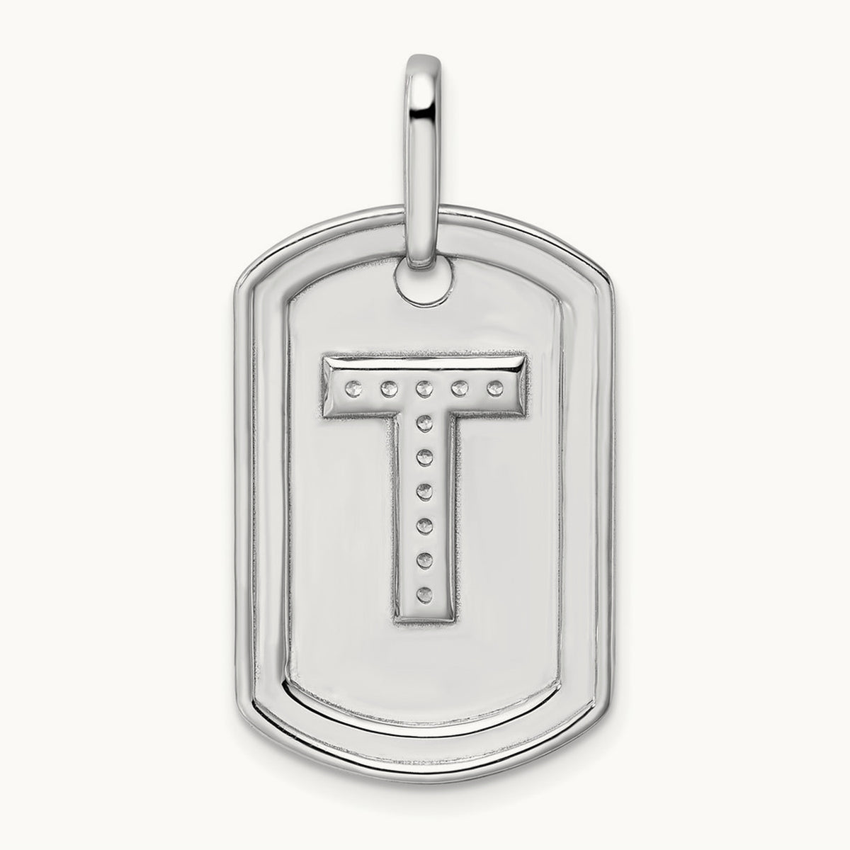 Diamond Dog Tag Charm — 14K White Gold, T