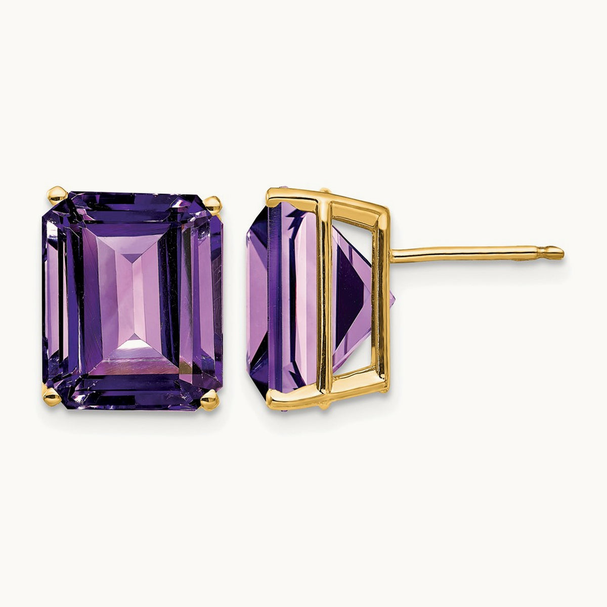12x10mm Emerald Cut Amethyst Earrings, 14K