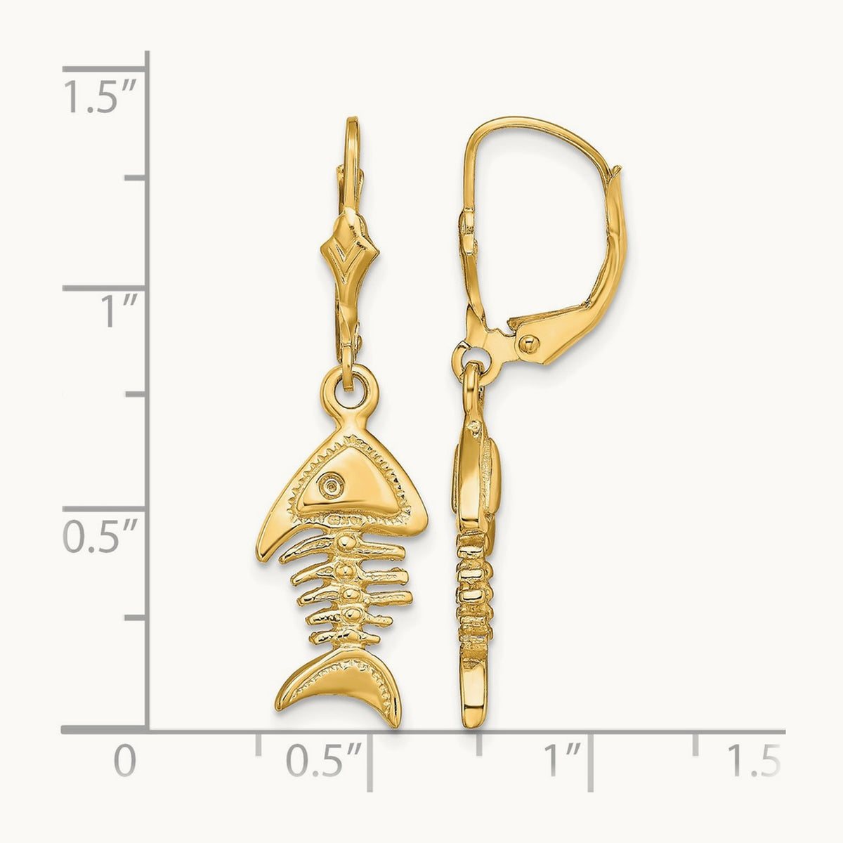 3-D Fishbone Leverback Earrings, 14K
