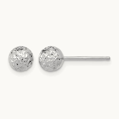 Diamond-Cut Ball Post Earrings — 14K White Gold